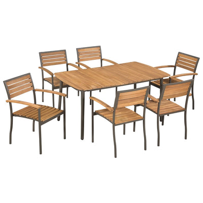 7 Piece Outdoor Dining Set Solid Acacia Wood and Steel Payday Deals