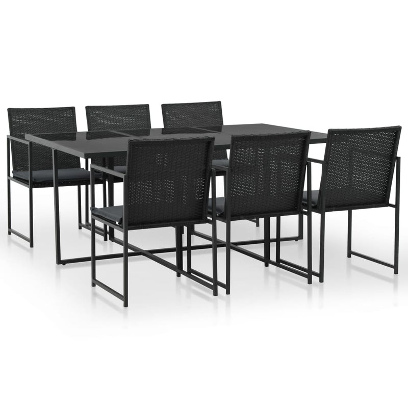 7 Piece Outdoor Dining Set with Cushions Poly Rattan Black Payday Deals