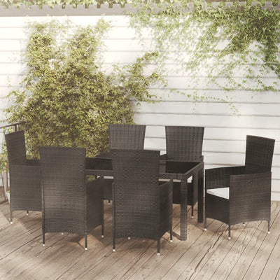 7 Piece Outdoor Dining Set with Cushions Poly Rattan Black Payday Deals