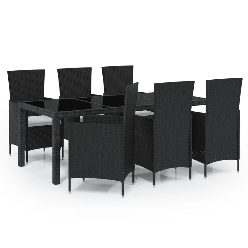 7 Piece Outdoor Dining Set with Cushions Poly Rattan Black Payday Deals