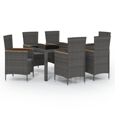 7 Piece Outdoor Dining Set with Cushions Poly Rattan Black and Grey Payday Deals
