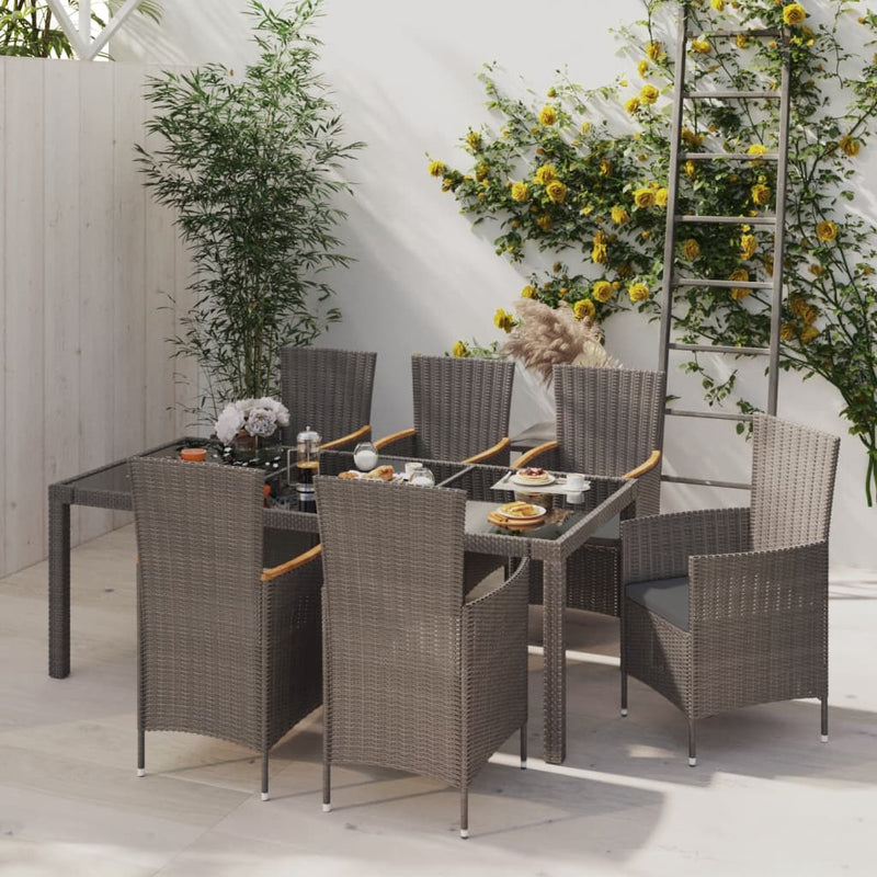 7 Piece Outdoor Dining Set with Cushions Poly Rattan Grey Payday Deals