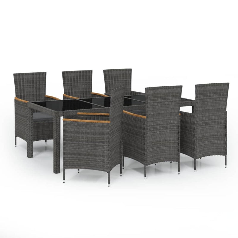 7 Piece Outdoor Dining Set with Cushions Poly Rattan Grey Payday Deals