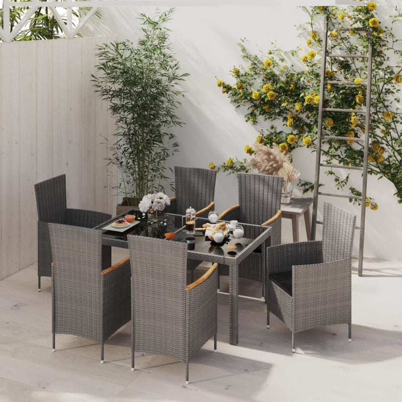 7 Piece Outdoor Dining Set with Cushions Poly Rattan Grey Payday Deals