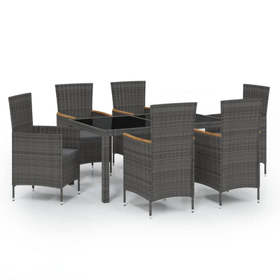 7 Piece Outdoor Dining Set with Cushions Poly Rattan Grey Payday Deals