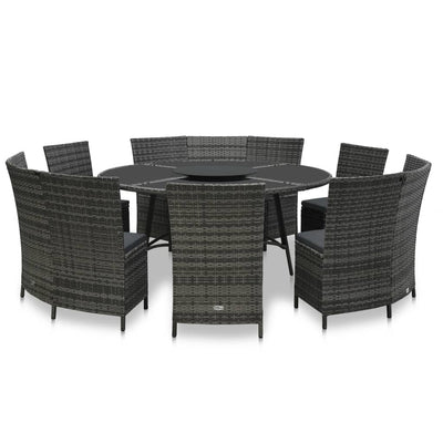 7 Piece Outdoor Dining Set with Cushions Poly Rattan Grey Payday Deals