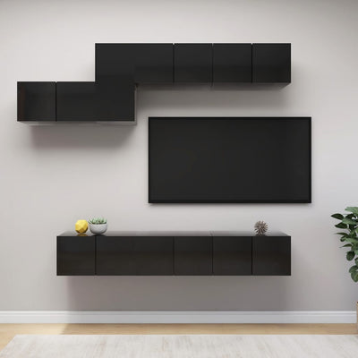 7 Piece TV Cabinet Set High Gloss Black Chipboard Payday Deals