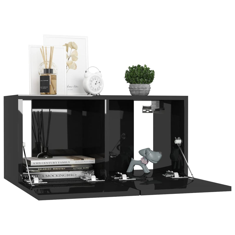 7 Piece TV Cabinet Set High Gloss Black Engineered Wood Payday Deals