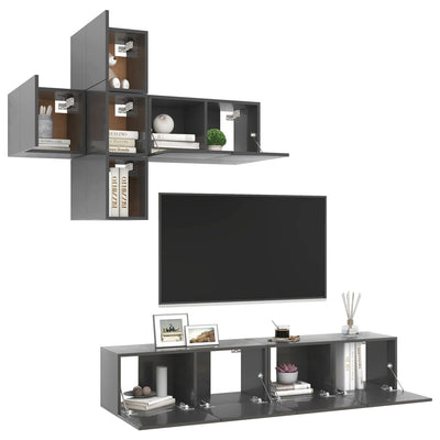 7 Piece TV Cabinet Set High Gloss Grey Engineered Wood Payday Deals
