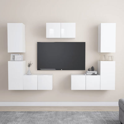 7 Piece TV Cabinet Set High Gloss White Chipboard Payday Deals
