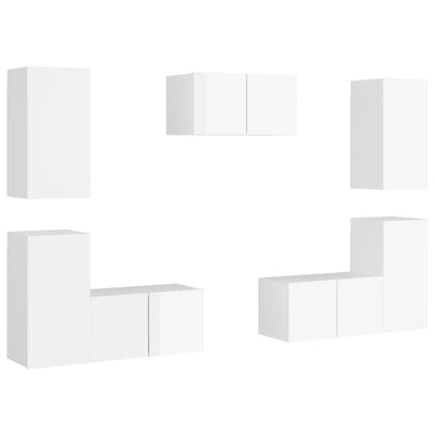 7 Piece TV Cabinet Set High Gloss White Chipboard Payday Deals