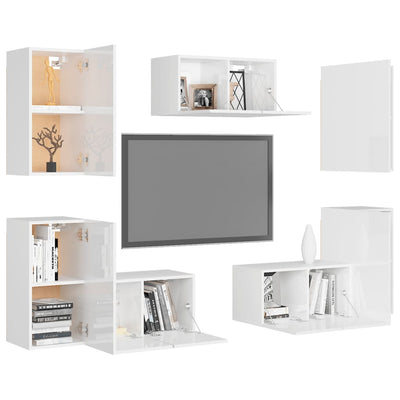 7 Piece TV Cabinet Set High Gloss White Chipboard Payday Deals