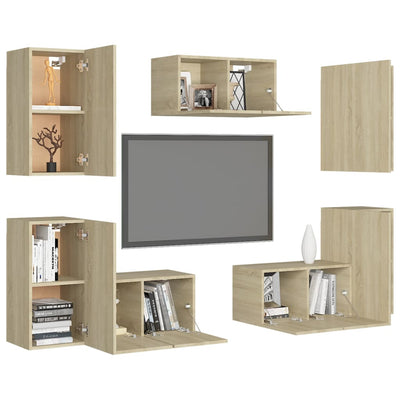 7 Piece TV Cabinet Set Sonoma Oak Engineered Wood Payday Deals