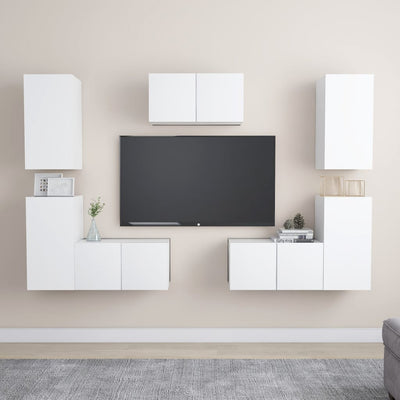 7 Piece TV Cabinet Set White Engineered Wood