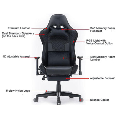 7 RGB Lights Bluetooth Speaker Gaming Chair Ergonomic Racing chair 165° Reclining Gaming Seat 4D Armrest Footrest Pink White Payday Deals