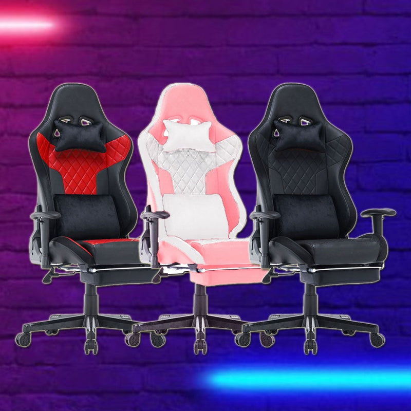 7 RGB Lights Bluetooth Speaker Gaming Chair Ergonomic Racing chair 165° Reclining Gaming Seat 4D Armrest Footrest Pink White Payday Deals