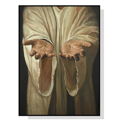 70cmx100cm Jesus Nail Hand Black Frame Canvas Wall Art Payday Deals