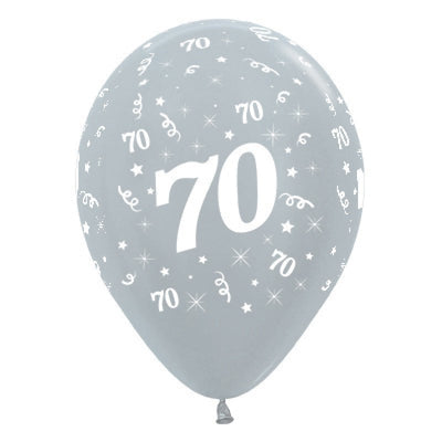 70th Birthday Satin Pearl Silver Latex Balloons 25 Pack