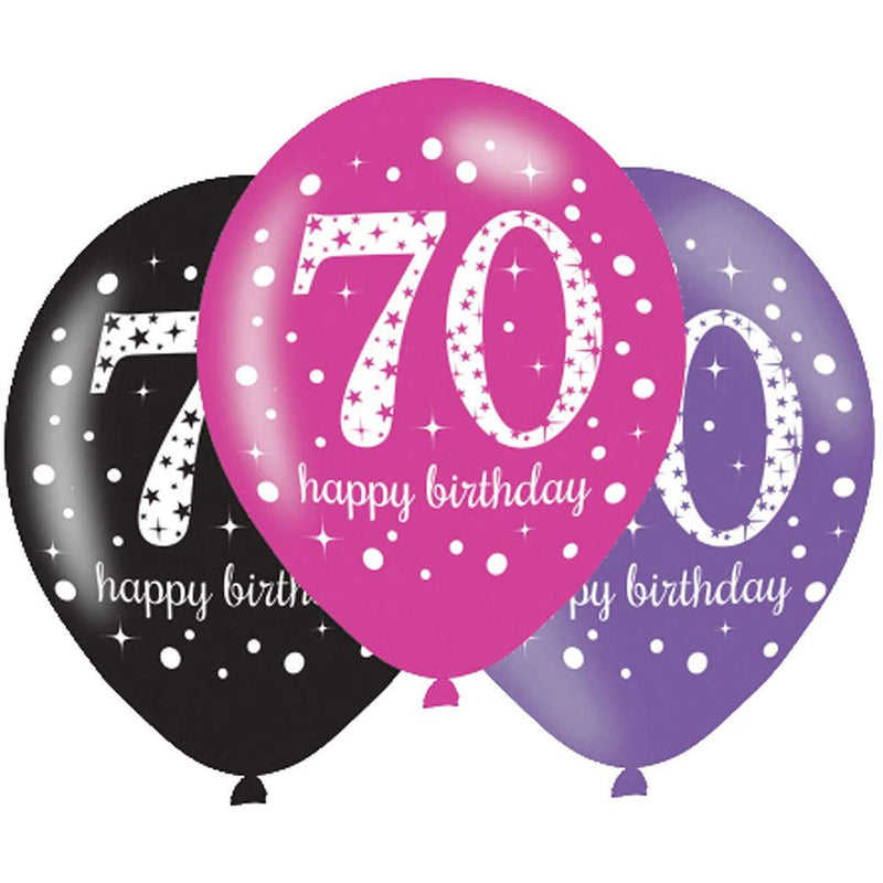70th Birthday Sparkling Pink Celebration Latex Balloons 6 Pack Payday Deals