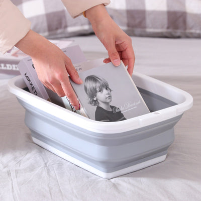 2x 9L Collapsible Laundry Folding Basket Wash Clothes w Handles Bin - Grey/White