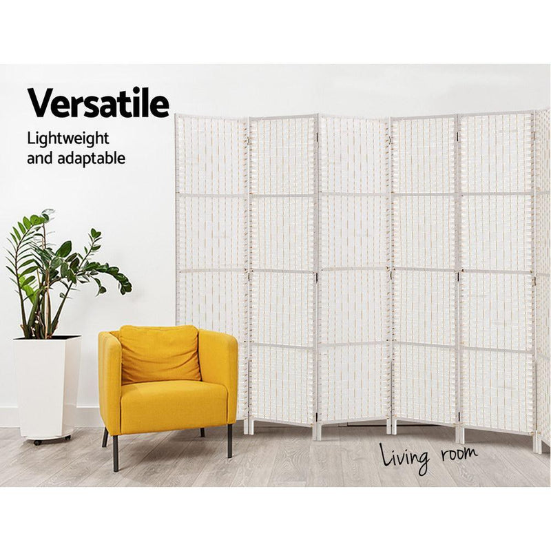 Artiss 8 Panels Room Divider Screen Privacy Rattan Timber Fold Woven Stand White Payday Deals