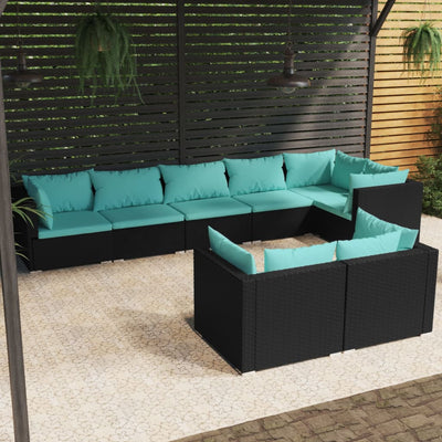 8 Piece Garden Lounge Set with Cushions Black Poly Rattan Payday Deals