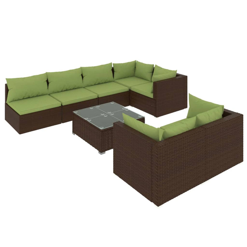 8 Piece Garden Lounge Set with Cushions Brown Poly Rattan Payday Deals