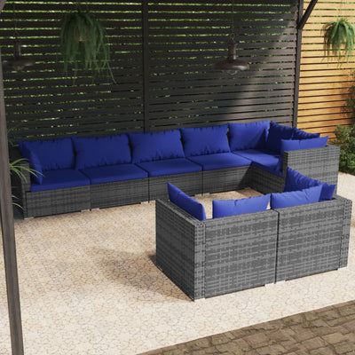 8 Piece Garden Lounge Set with Cushions Grey Poly Rattan Payday Deals