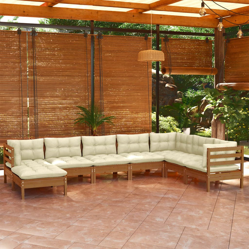 8 Piece Garden Lounge Set with Cushions Honey Brown Pinewood Payday Deals