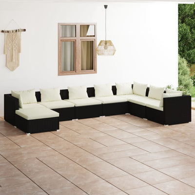 8 Piece Garden Lounge Set with Cushions Poly Rattan Black Payday Deals
