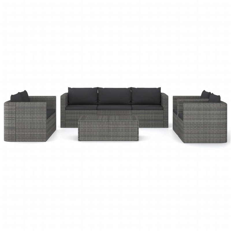 8 Piece Garden Lounge Set with Cushions Poly Rattan Grey Payday Deals