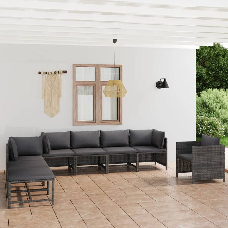 8 Piece Garden Lounge Set with Cushions Poly Rattan Grey Payday Deals