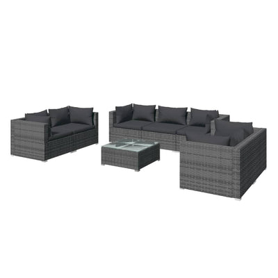 8 Piece Garden Lounge Set with Cushions Poly Rattan Grey Payday Deals