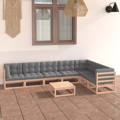 8 Piece Garden Lounge Set with Cushions Solid Pinewood Payday Deals