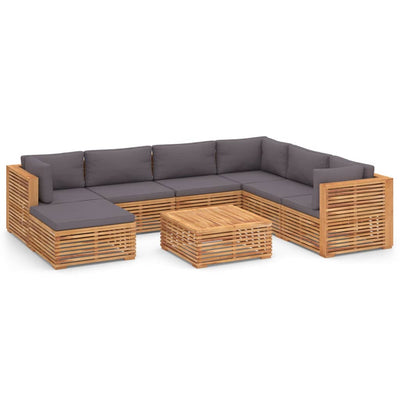 8 Piece Garden Lounge Set with Dark Grey Cushion Solid Teak Wood Payday Deals
