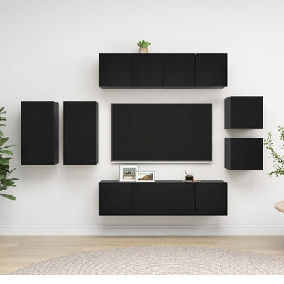 8 Piece TV Cabinet Set Black Engineered Wood