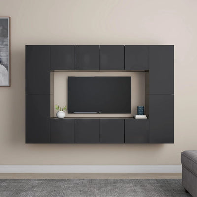 8 Piece TV Cabinet Set Grey Engineered Wood