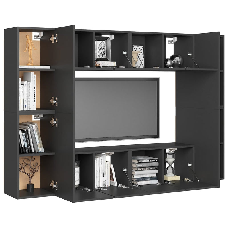 8 Piece TV Cabinet Set Grey Engineered Wood Payday Deals