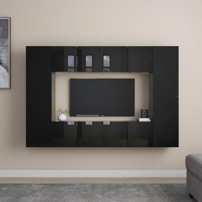 8 Piece TV Cabinet Set High Gloss Black Chipboard Payday Deals