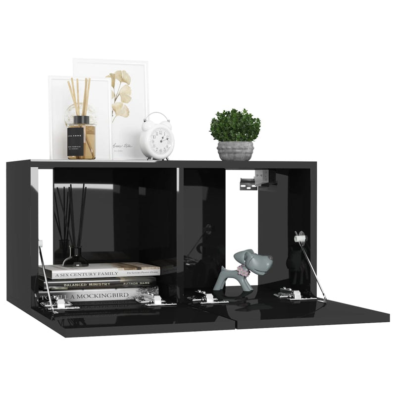 8 Piece TV Cabinet Set High Gloss Black Chipboard Payday Deals