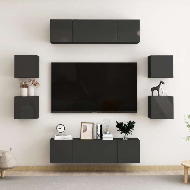 8 Piece TV Cabinet Set High Gloss Black Engineered Wood Payday Deals