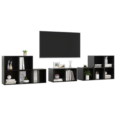 8 Piece TV Cabinet Set High Gloss Black Engineered Wood Payday Deals