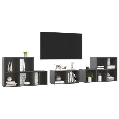 8 Piece TV Cabinet Set High Gloss Grey Chipboard Payday Deals