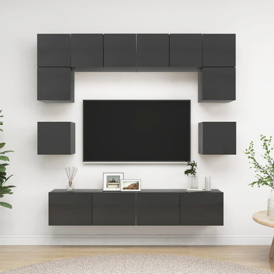 8 Piece TV Cabinet Set High Gloss Grey Engineered Wood