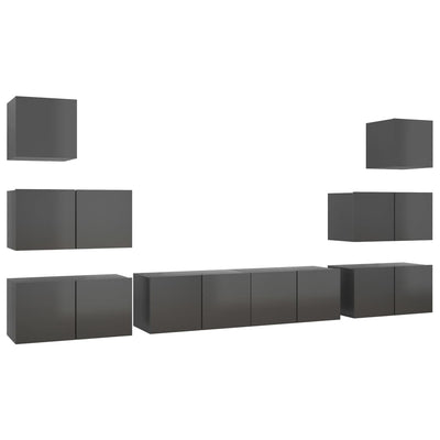 8 Piece TV Cabinet Set High Gloss Grey Engineered Wood Payday Deals