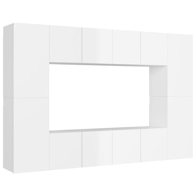 8 Piece TV Cabinet Set High Gloss White Chipboard Payday Deals
