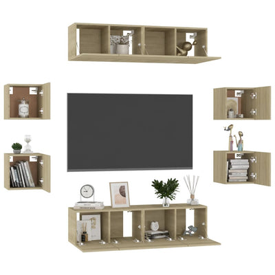 8 Piece TV Cabinet Set Sonoma Oak Chipboard Payday Deals