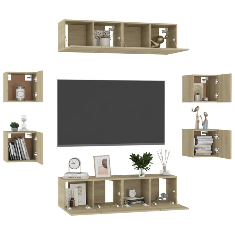 8 Piece TV Cabinet Set Sonoma Oak Chipboard Payday Deals