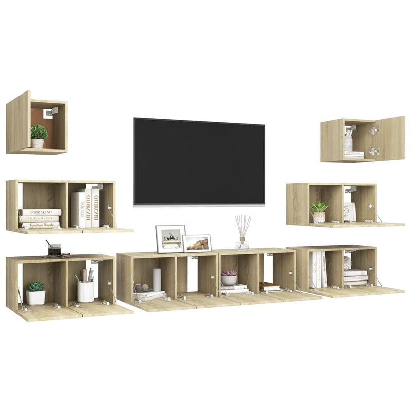 8 Piece TV Cabinet Set Sonoma Oak Engineered Wood Payday Deals