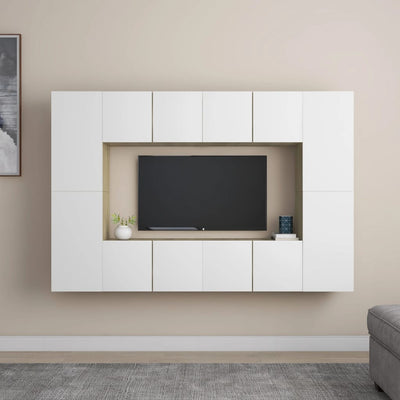 8 Piece TV Cabinet Set White and Sonoma Oak Engineered Wood